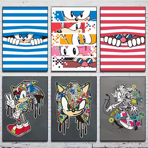 Adorable Game Sonic Mix Poster Graffiti Mural Wall Art Posters Prints Room Decor Picture Home Decor Canvas Painting Watercolor