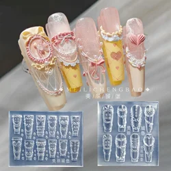1Pc Cream Skirt Lace Heart 3D Acrylic Mold Nail Art Decorations DIY Design Silicone Decorated Nail Art Templates Nails Mold