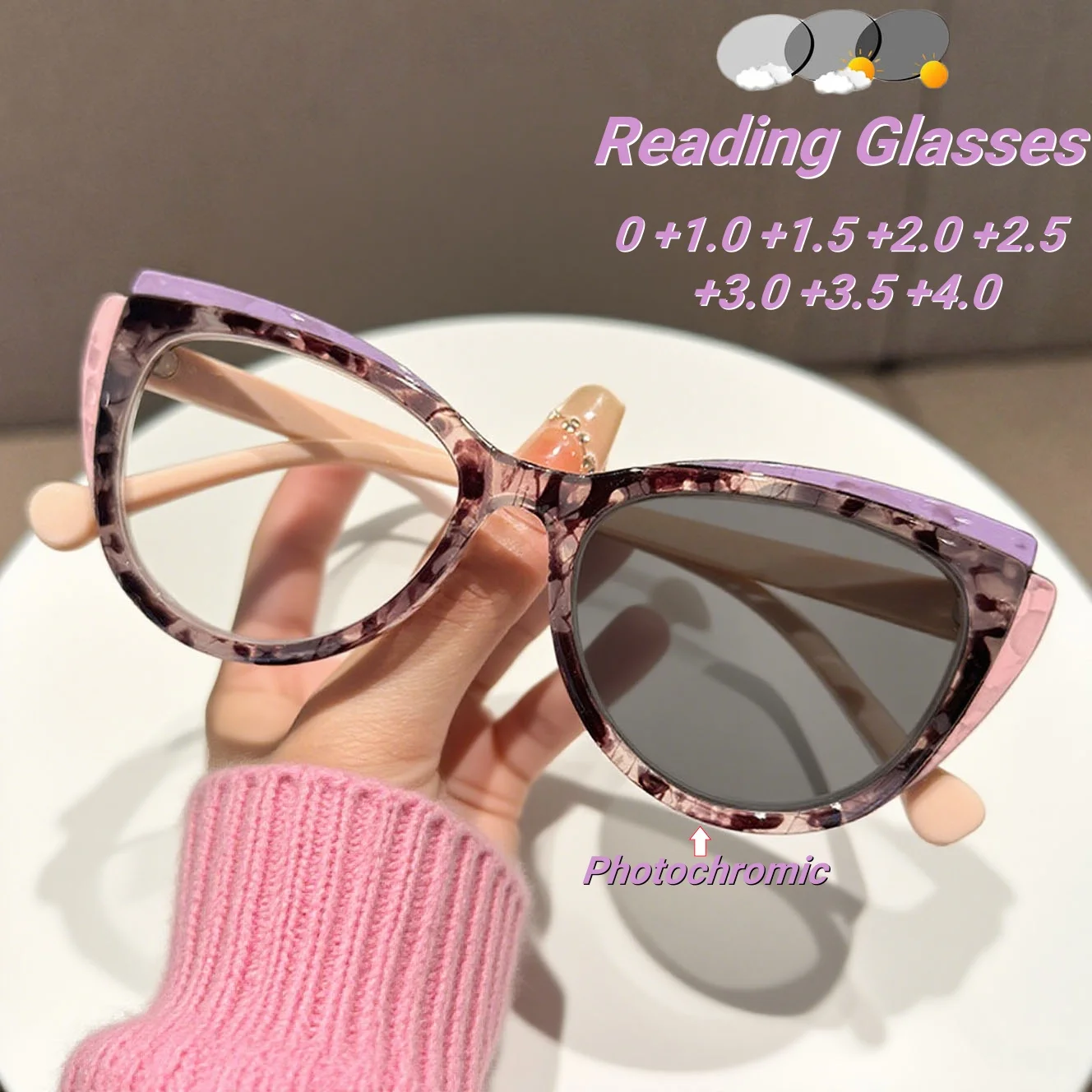 

2025 New Fashionable Cat Eye Photochromic Women's Reading Glasses Retro Neutral High Quality Versatile Presbyopia Glasses