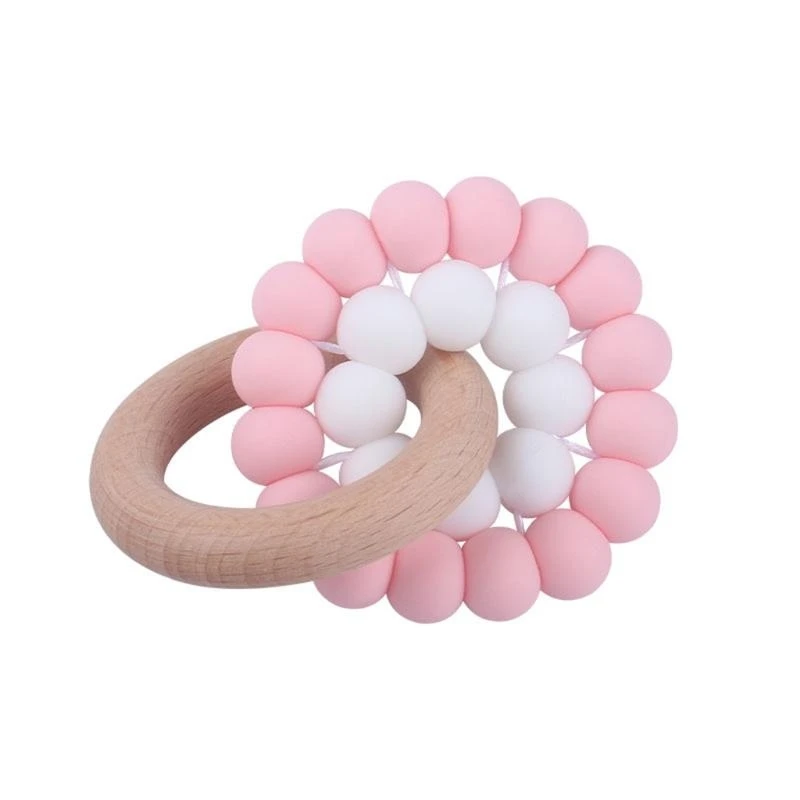 Anneau dentition en bois pour bébé, Bracelet en perles Silicone qualité alimentaire, hochet molaire, sucette 15UB