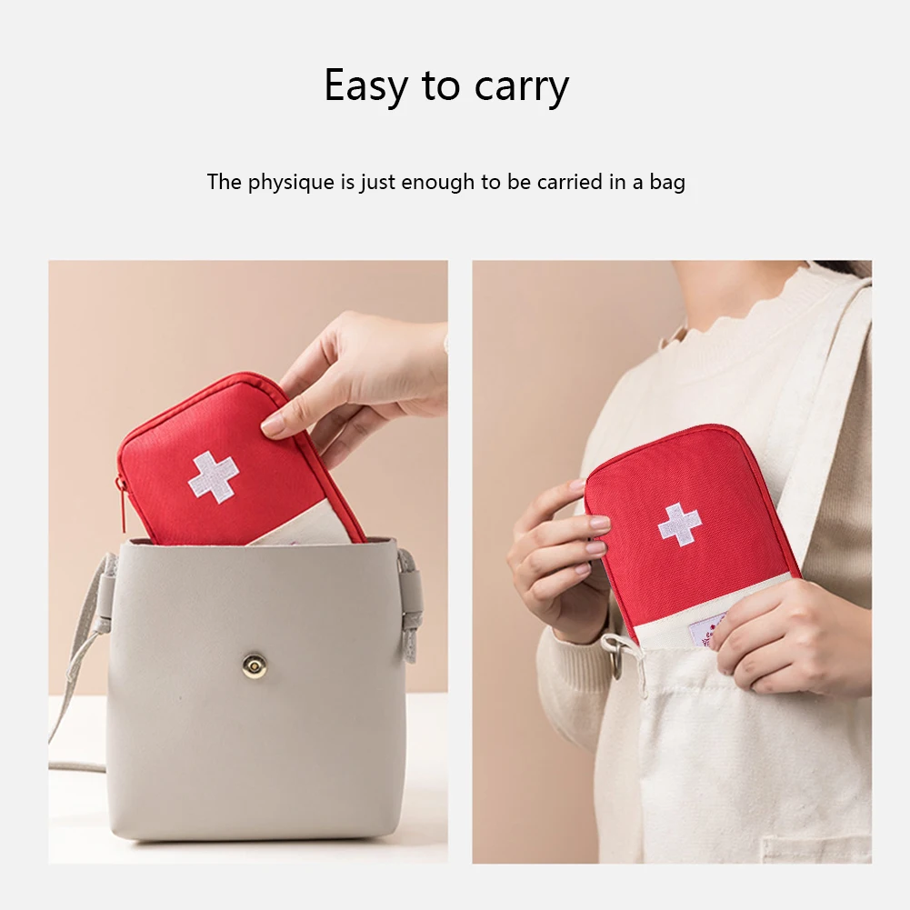 Portable Small First Aid Bag Kit Blue/Red for Outdoor Travel Camping Home Easy Carrying Mini EDC Pouch Organizer Pill Case