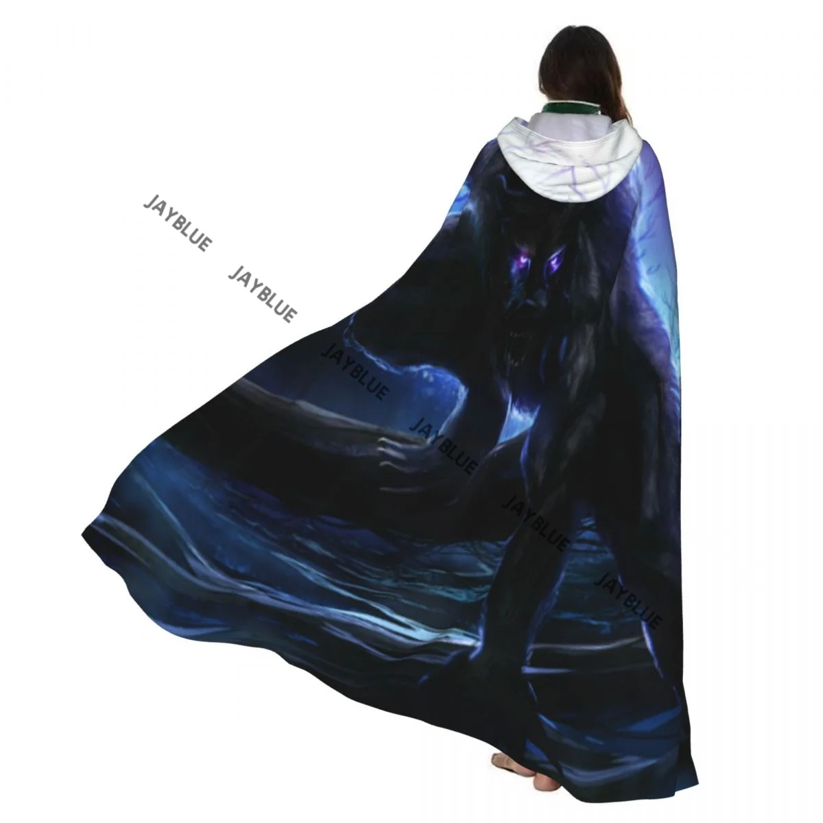

Surreal Werewolf Electric Eyes In Full Moon Transformation Folkloric Hooded Cloak Polyester Unisex Witch Cape Costume Accessory