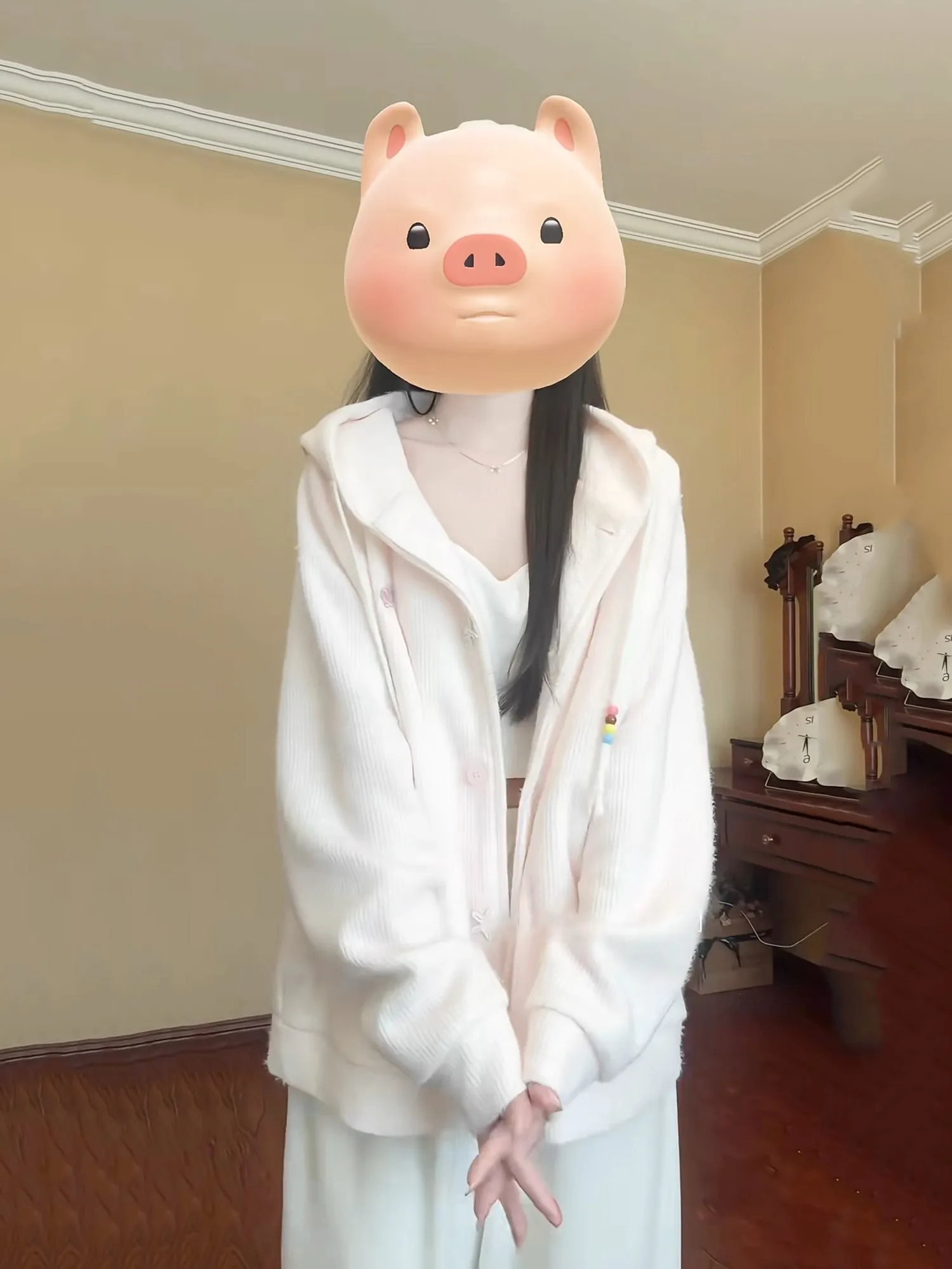 لينة مريحة الوردي مقنعين متماسكة سترة معطف المرأة Sle الخريف 2025 جديد فضفاض صالح طويل Sve زر حتى قطعة واحدة لون نقي #2