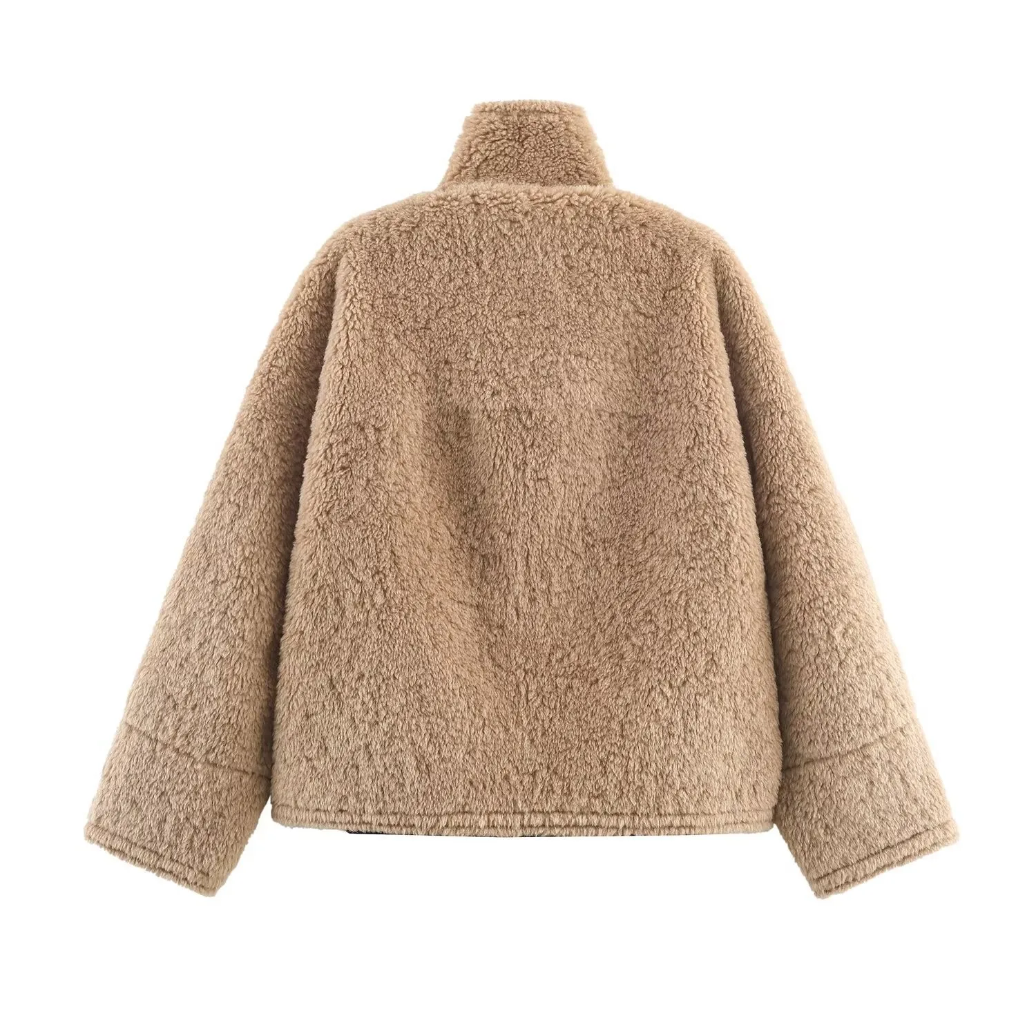 Loose Fit Stand Collar Coat Regular Length Streetwear with Medium Thickness Zipper Closure Single Patchwork Women Winter Jacket