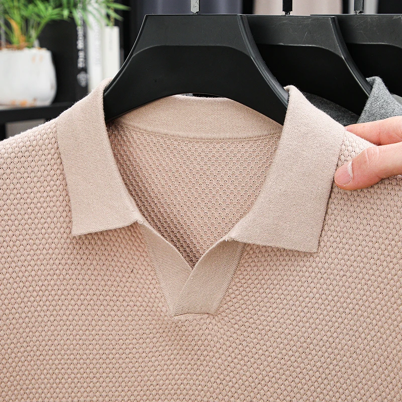 100 Baumwolle High-End-Marke männer Revers Kurzarm T-Shirt Sommer Neue Einfarbig Kleine V-ausschnitt Mode Business freizeit Männer derbekleidung – Detail 14