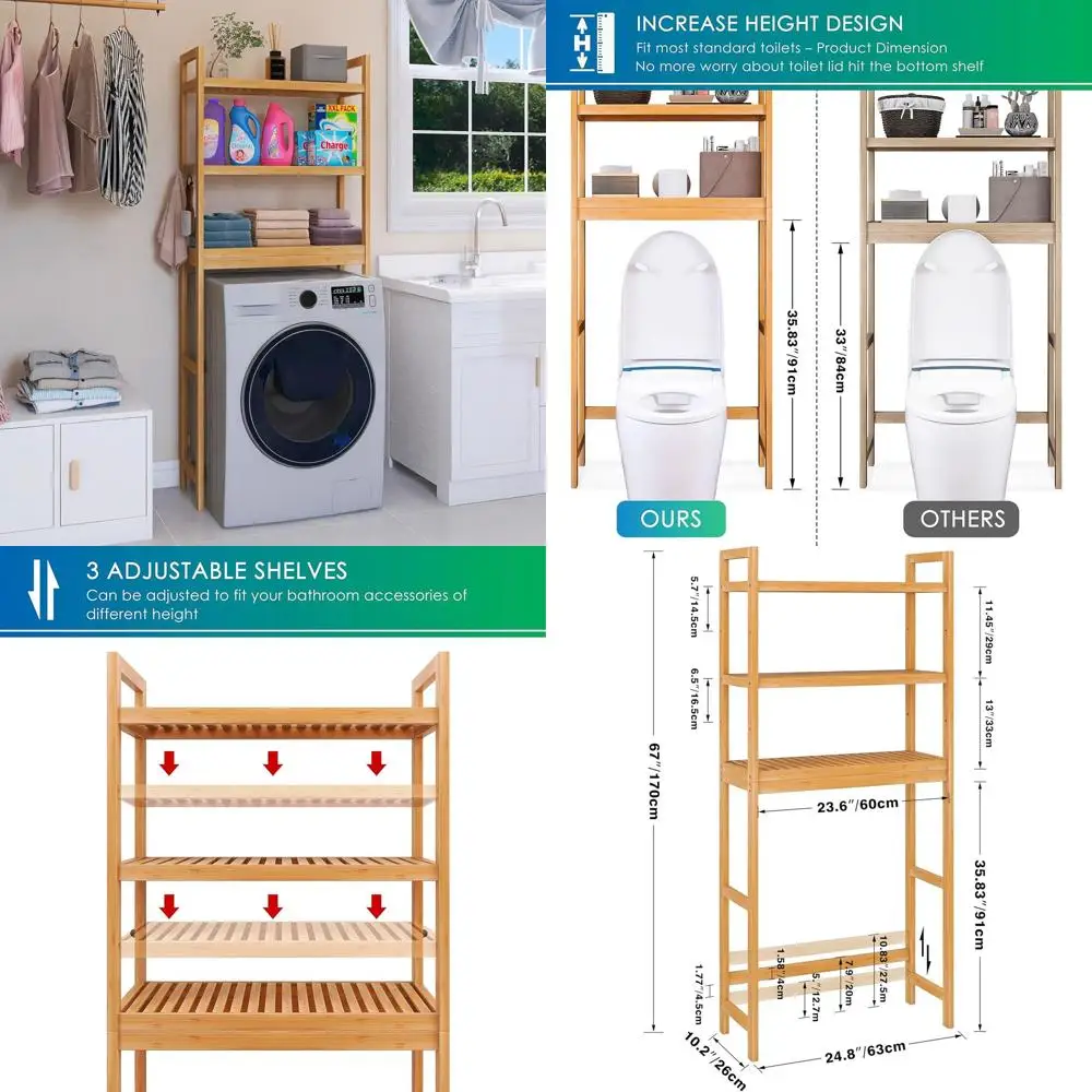 

Трехуровневый бамбуковый органайзер для туалета с регулируемыми полками - компактная полка для ванной комнаты