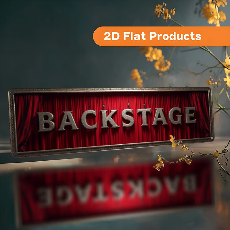 Vintage Theater Marquee Backstage Metal Wall Decor Sign - Large Red Curtain Decoration with Metallic Letters