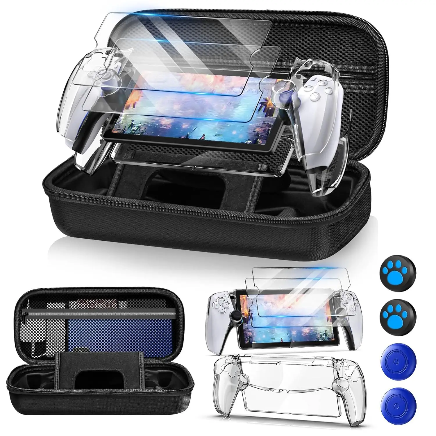Hard Carrying Case for PS Portal Accessories Set for Playstation Portal with Clear Case 2 Screen Protector 4 Thumb