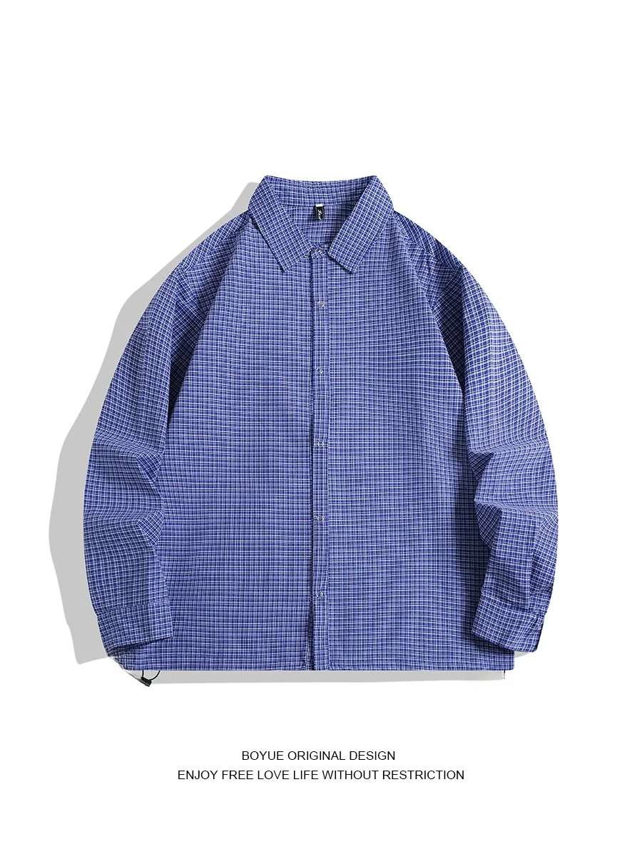 

Boyue American Retro Plaid Long Sve irt Casual Dstring Men Women Loose Fit Summer Cotton Button up irt