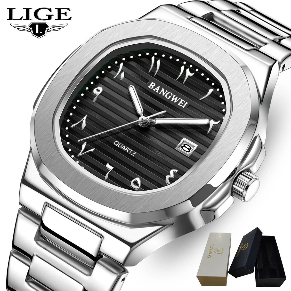 

LIGE новые роскошные мужские кварцевые часы светящиеся автоматические часы с датой мужские спортивные водонепроницаемые часы из нержавеющей стали для мужчин часы + коробка