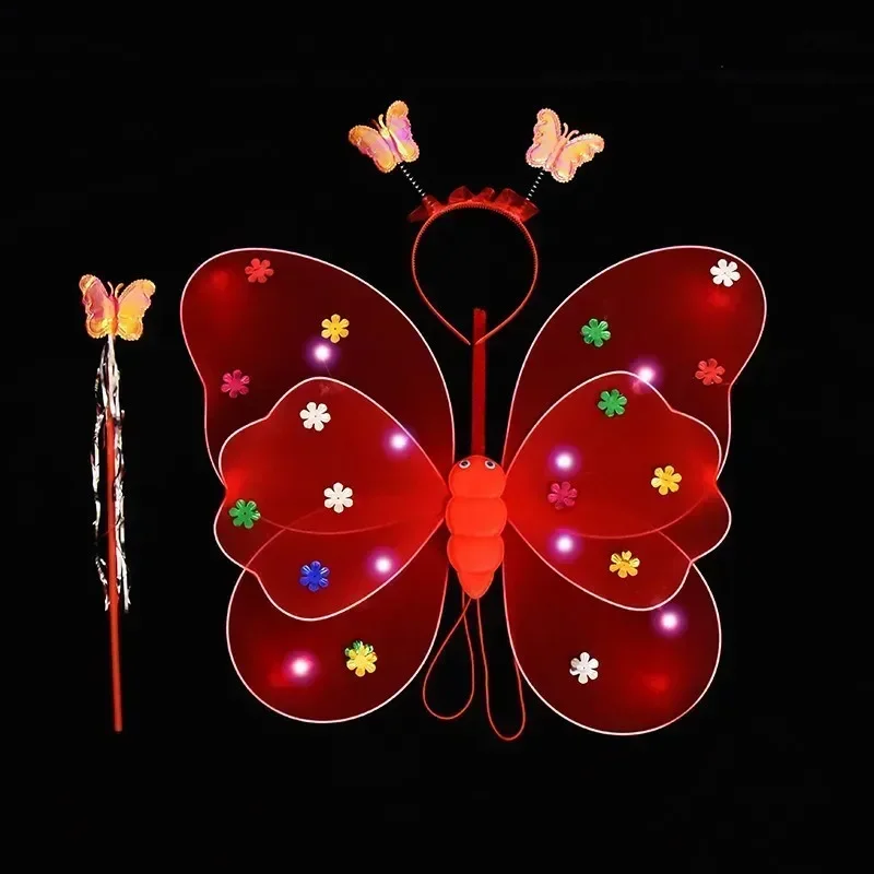 Ailes de papillon LED pour filles, support de sol, ailes de papillon, lumière clignotante, paillettes scintillantes, ensemble de olympiques d'animaux