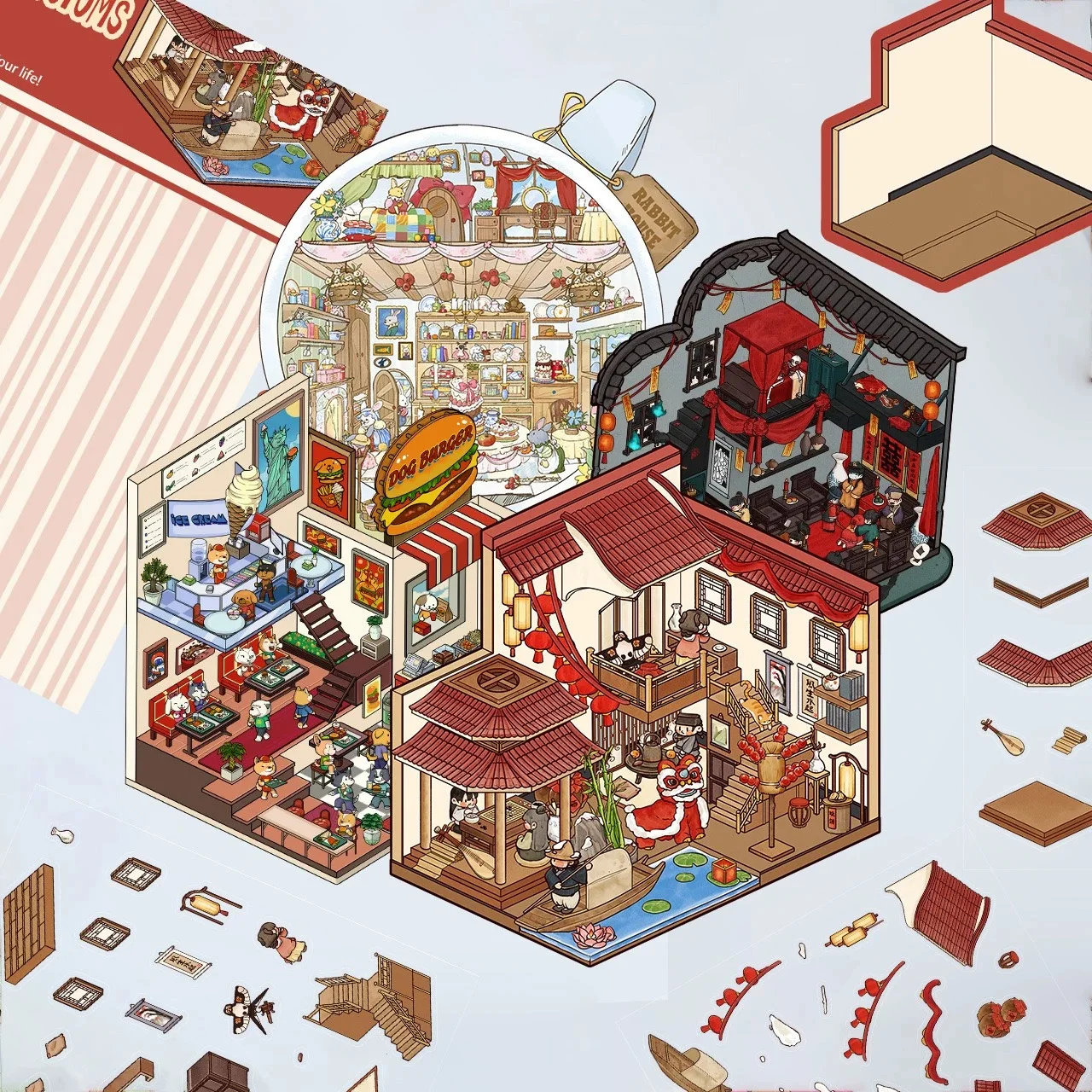 

Мультяшные пейзажные наклейки, милые миниатюрные наклейки сцены, 3D стереоскопические креативные наклейки для дома