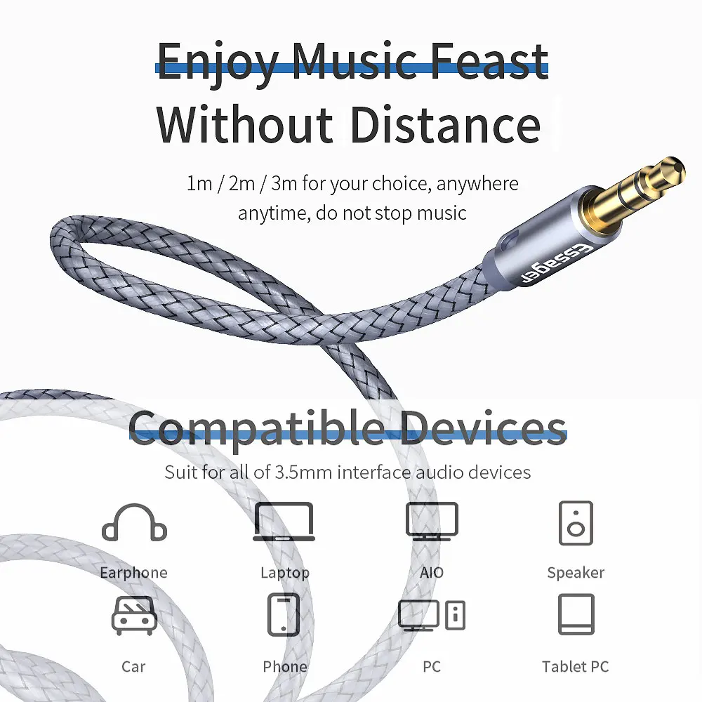 Essager-Câble d\'extension audio pour téléphone de sauna, répartiteur jack 3.5mm, câble haut-parleur, rallonge de téléphone de sauna, longue rette,