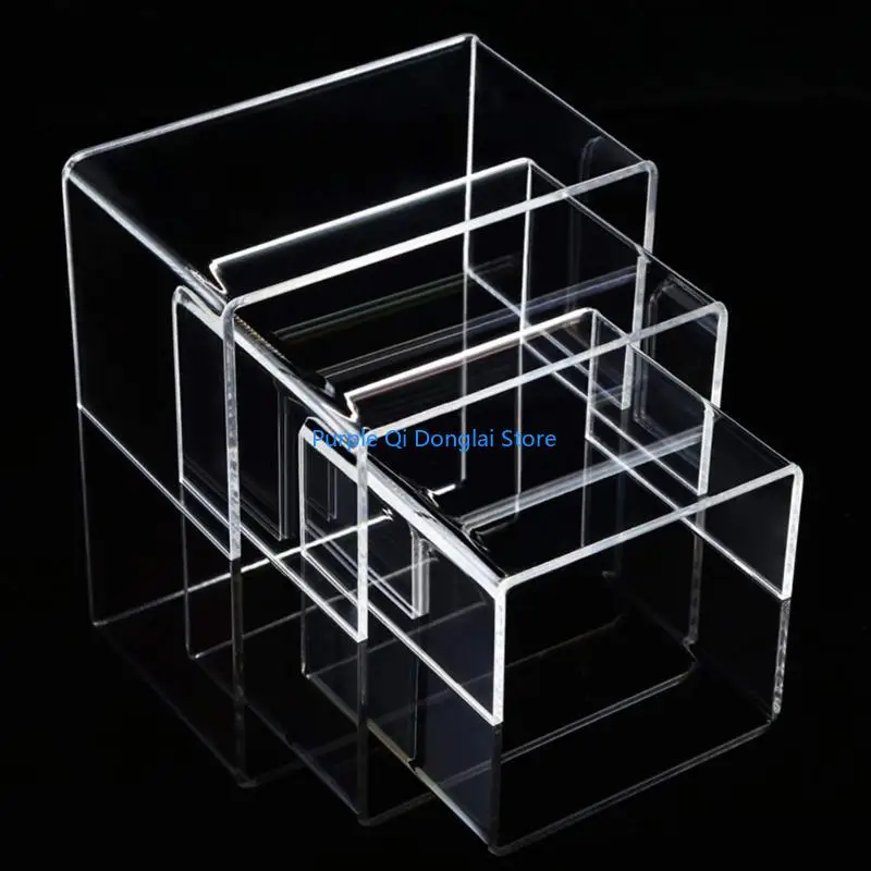 L21E 3 Pcs Clear Acrylic Product Stand Jewelry Display Riser Shelf Fixtures