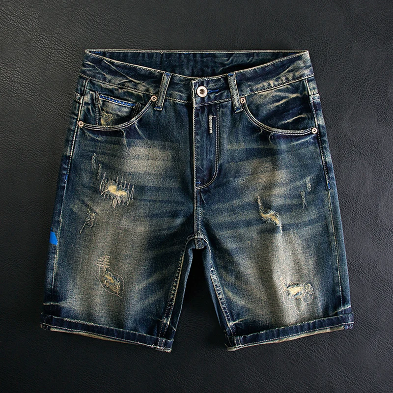 Summer Fashion New Men's Shorts Wash Vintage Blue Painted Designer Shorts