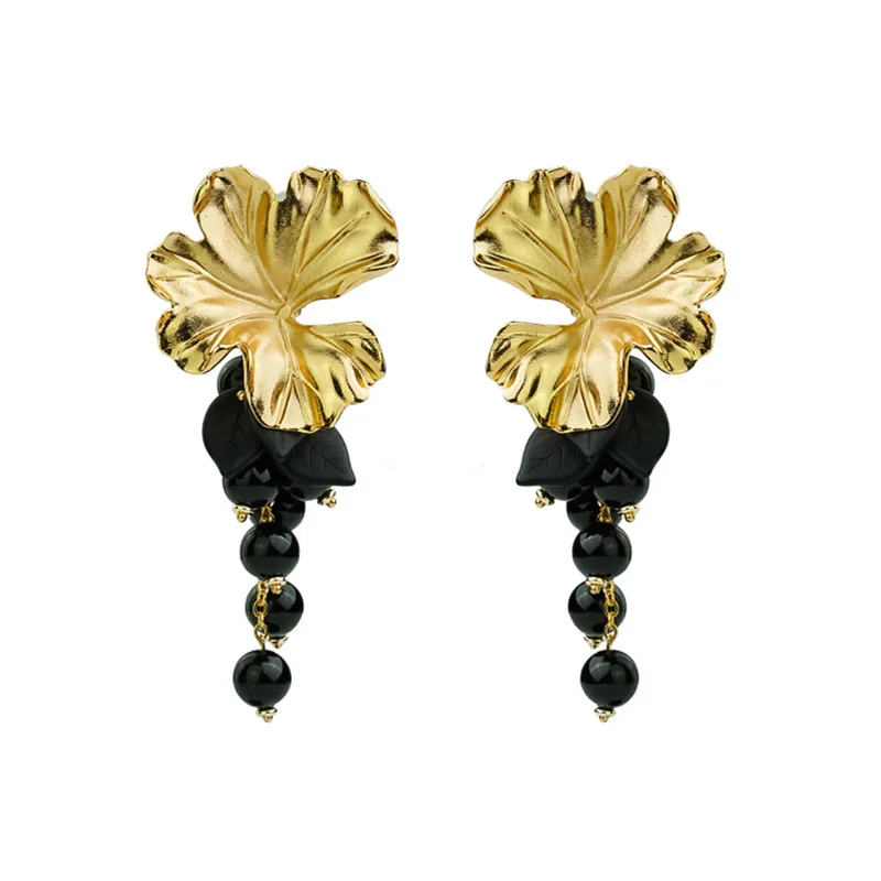 Statement Metallic Flower Beads Tassel Drop Dangle Earrings Etrendy New Fashion Large Long Pendientes Mujer