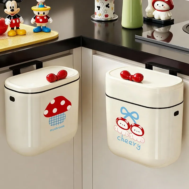 Wall Mounted Trash Can with Lid Large Capacity No Bending Kitchen Bathroom Household Paper Basket High Aesthetic Design