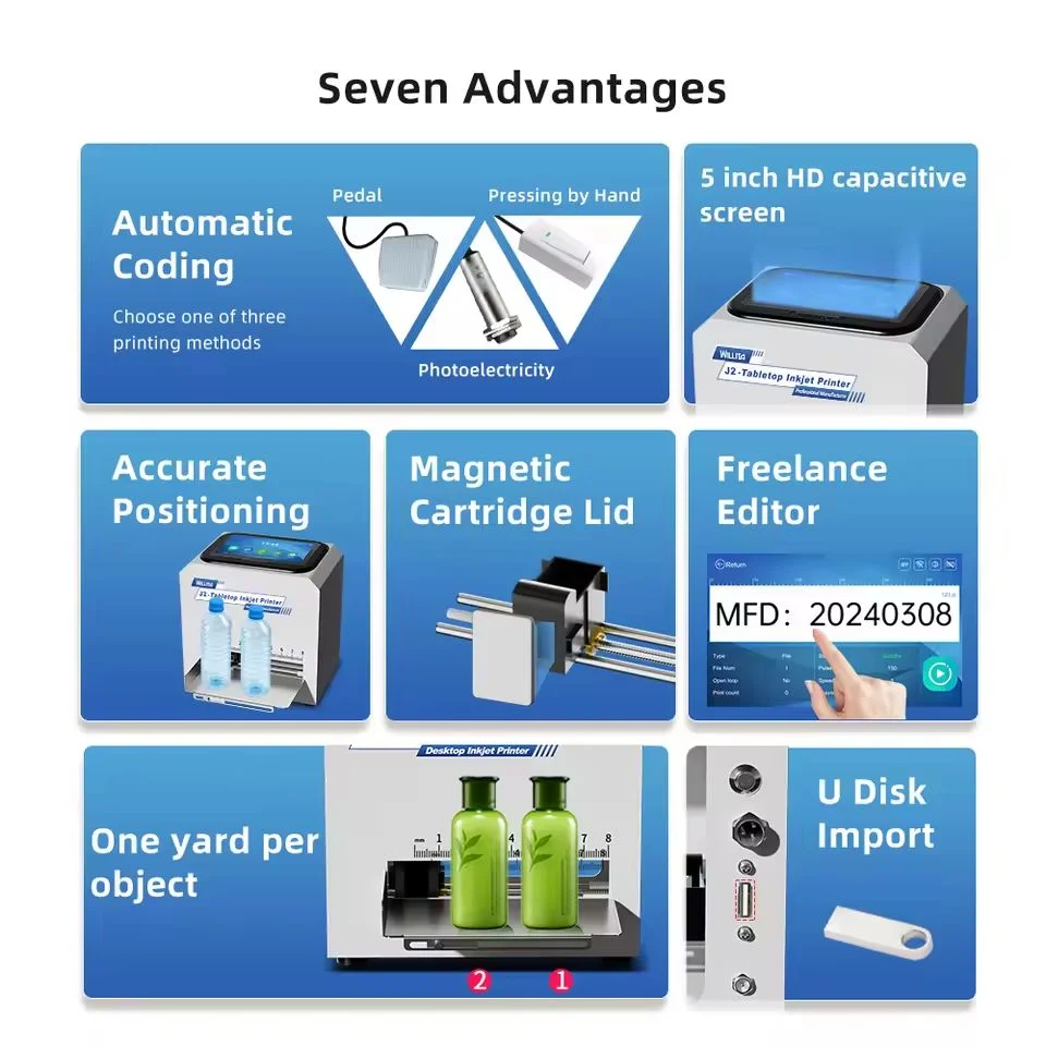 Smart Desktop Touch Screen Tij Static Inkjet Printer Expiry Date Logo Number Batch Coding Printing Machine for Can Bottle Carton