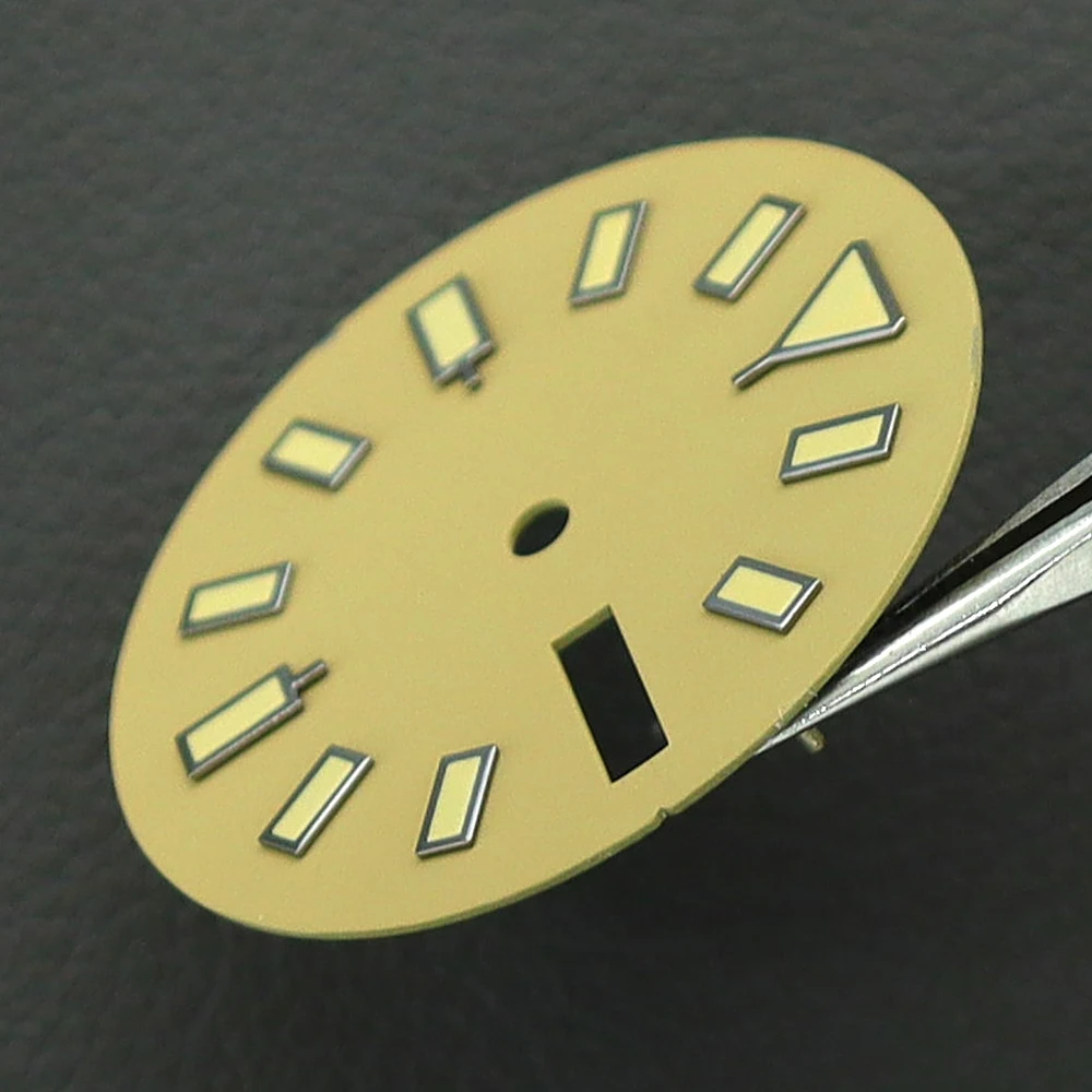 Cadran de montre stérile NH36 28.5mm, cadran lumineux bleu vert adapté aux 3.0 heures, accessoires pour mouvement automatique NH36 avec fenêtre de Date