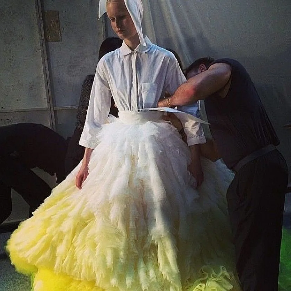 

Gradient Color Yellow Ball Gown Skirt For Women Tiered High Waist Bridal Skirt Only Sell Holiday Party Skirt