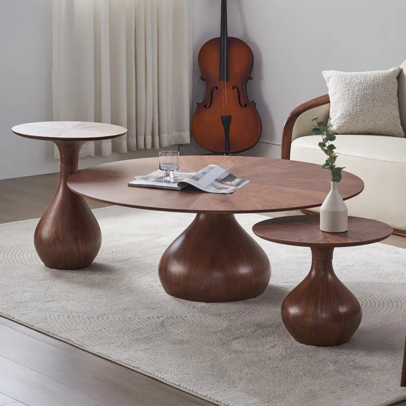 Modern sofa side table, living room, hotel, café, designer, creative iron solid wood, high and low combination round coffee