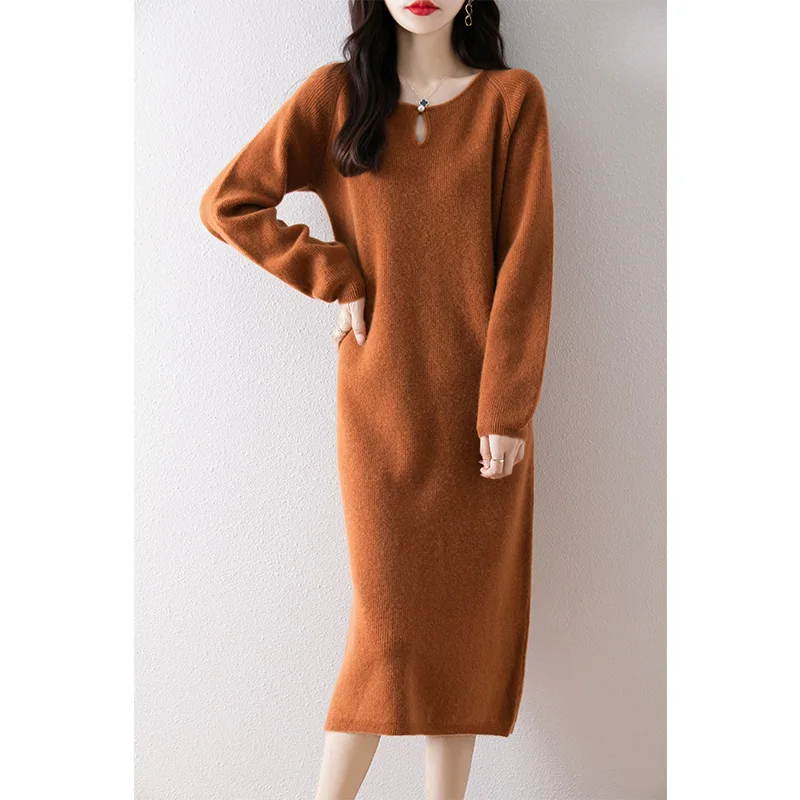 Casual Women\'s Dresses On Offer Clearance Free Shipping 100% Wool Knitted Jumpers 2024 Autunmn/Winter Loose Dress Long Pullovers