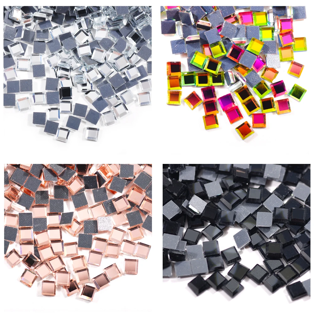 200pcs Colorful Mirror Square 4x4mm Super Bright Glass Crystals Hot fix Rhinestones Strass Hotfix Iron Use On Fabric Garment DIY