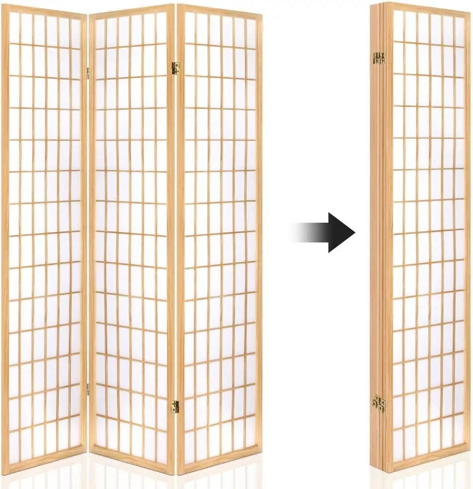 Dividers Partition Wall Screens Home Pet Child Indoor Balcony Room Divider, 6 Panel Folding Wooden Privacy Portable Screen Shelf
