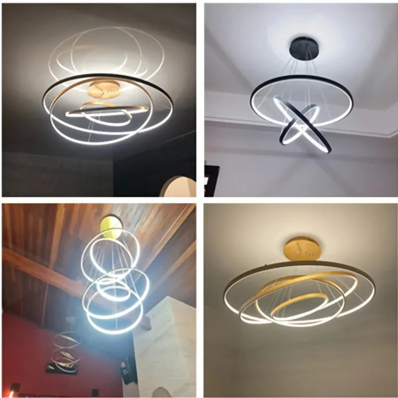 Plafonnier LED à 5 Anneaux au Design Moderne, Luminaire Décoratif d'Nik, Idéal pour un Salon, une Table à Manger ou des Escaliers