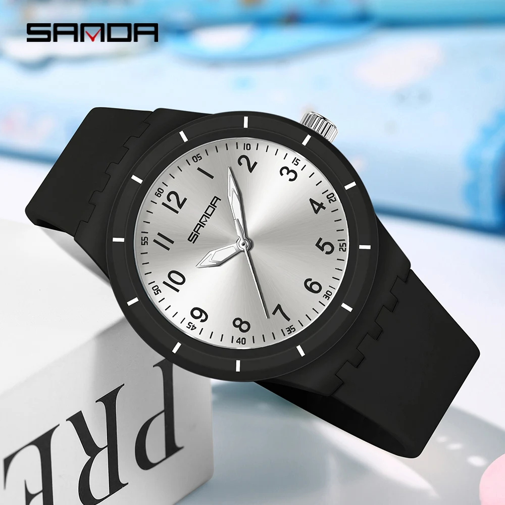 SANDA nuevo 9075 reloj de cuarzo para estudiantes de moda Simple correa de silicona resistente al agua luz nocturna reloj de cuarzo para estudiantes masculinos y femeninos