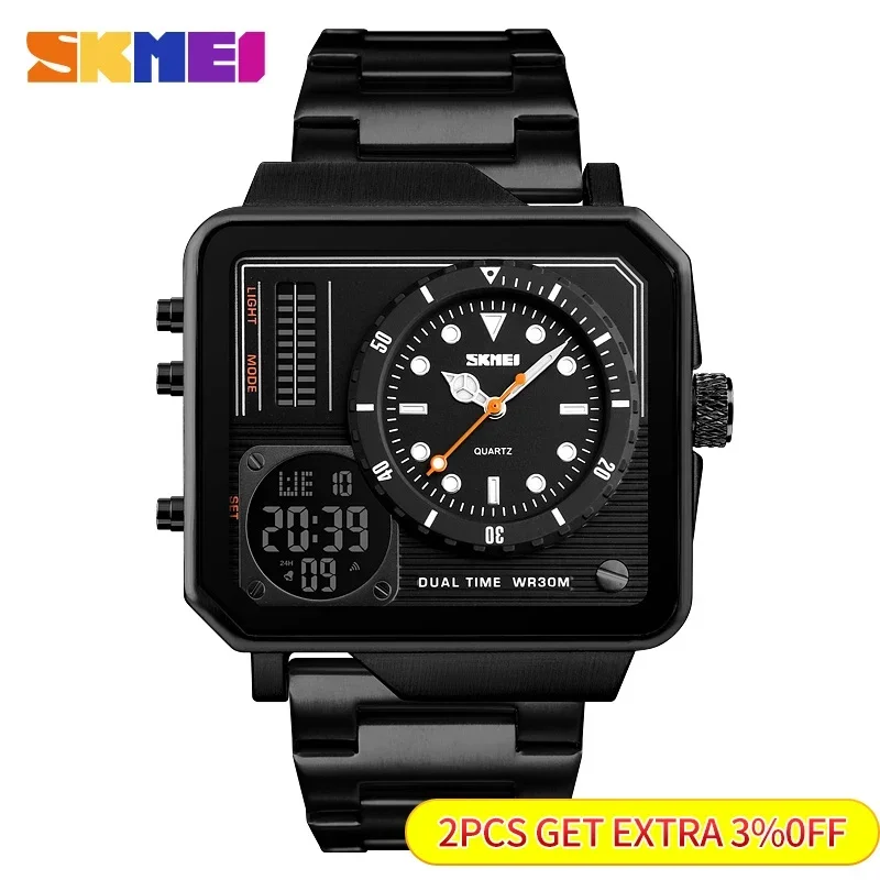 Skmei Steel Strap Watches Day Date Display Personality Alarm Watchs Relogio Masculino Men Digital Electronic Watch 1392