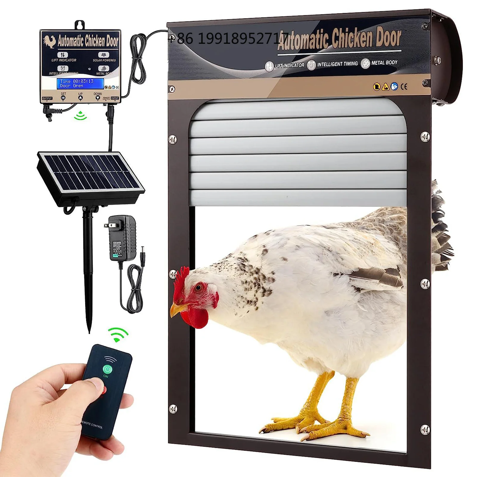 Automatic Chicken Coop Door Solar Powered Battery Operated LCD Display Automatic Chicken Door with Timer IP65 Waterproof JJ5