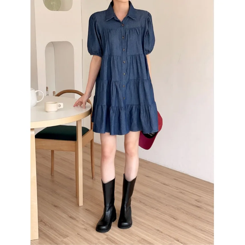 

Summer Loose Single-Button Denim Dr Korean Sle Casual Faion Women's Clothing Spring Autumn Winter Seasonal Wear
