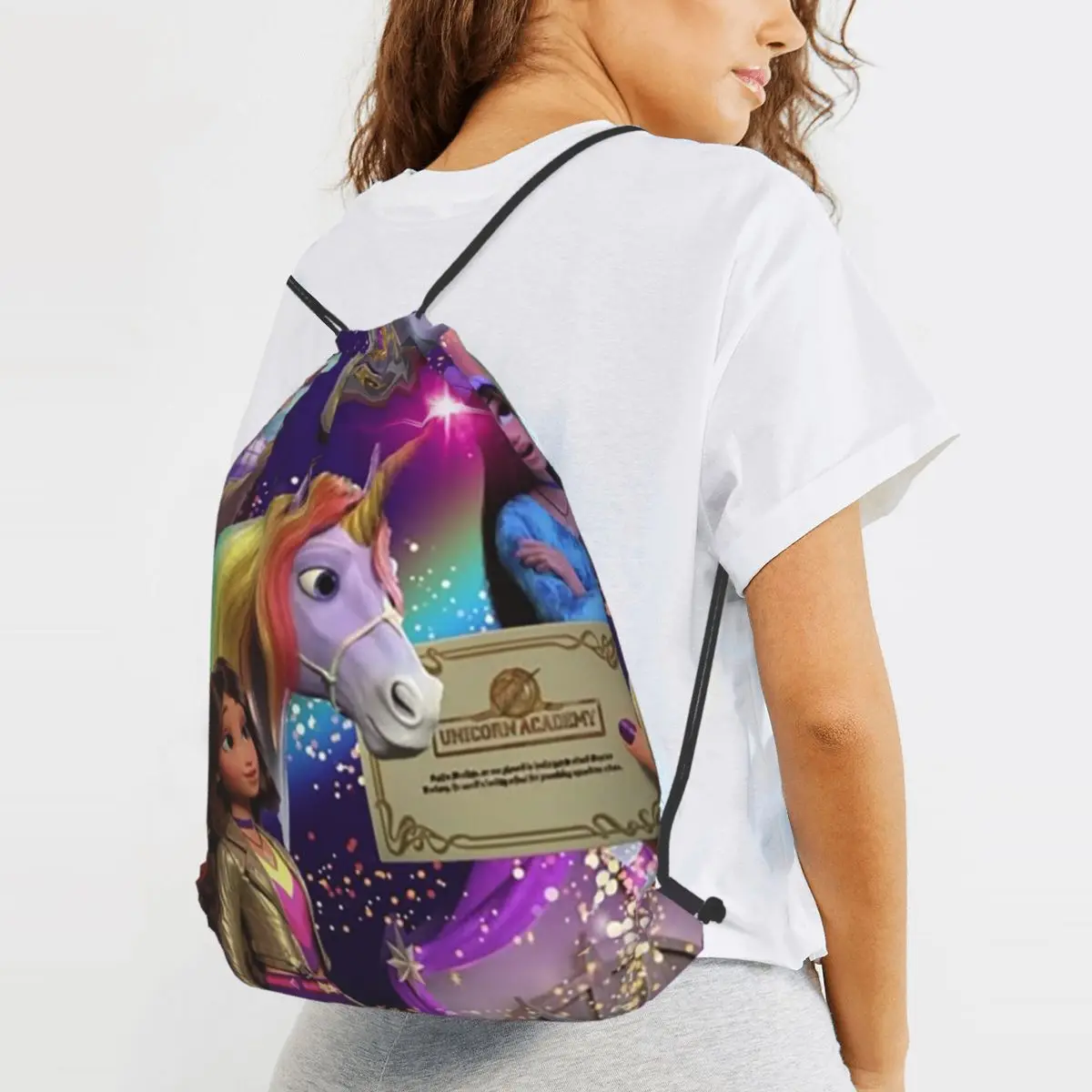 Unicorn Academy Animation Girls Backpacks Casual Drawstring Bags Storage Bag Book Bags for Man Woman School