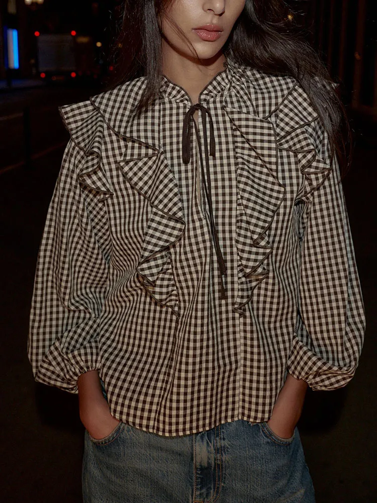 Ele Sweet Long Sve irt Winter New Arrival Small id Pattern Layered Decoration Women's Faion 2025