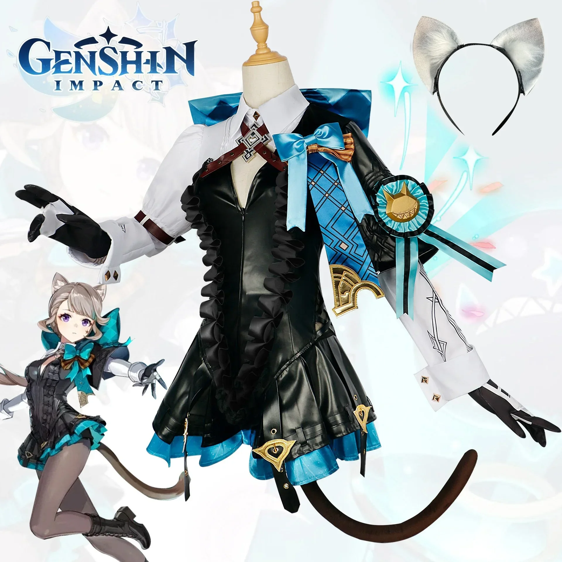 

Lynette Cosplay Costume Women Game PU Dress Genshin Impact Cosplay Cosplay Anime Mujer