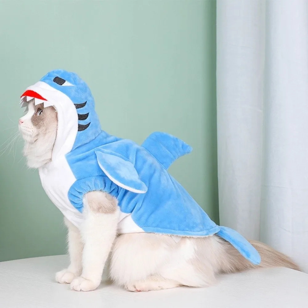 Fleece Pet Shark Cosplay Costume Cute Style Warm Animal Dress Up Outfits Thicken Comfortable Dog Cosplay Apparel Cat Party