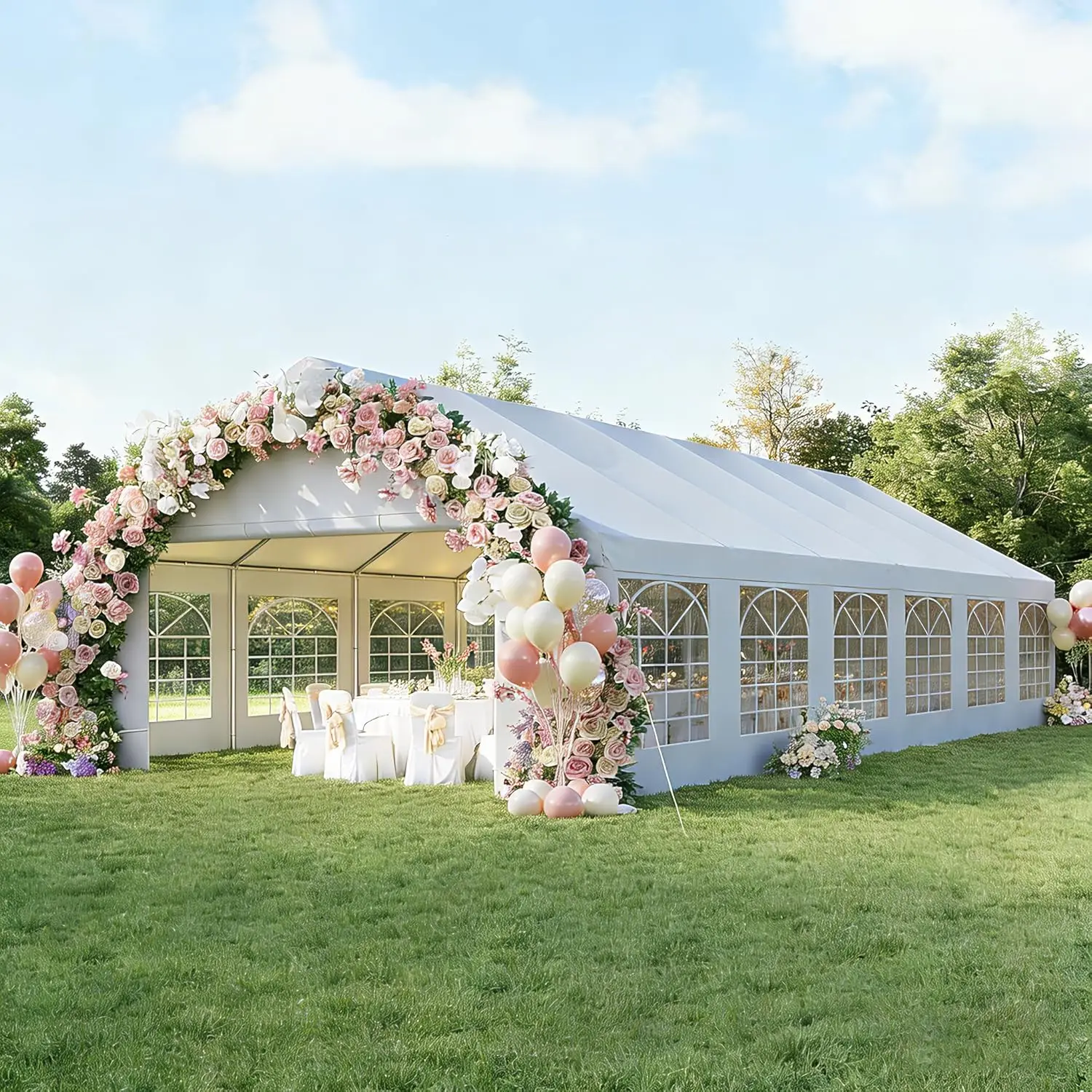 

20x40 Party Tent Canopy for Weddings Waterproof Event Tent with Removable Sidewalls &Roll-up Door,White