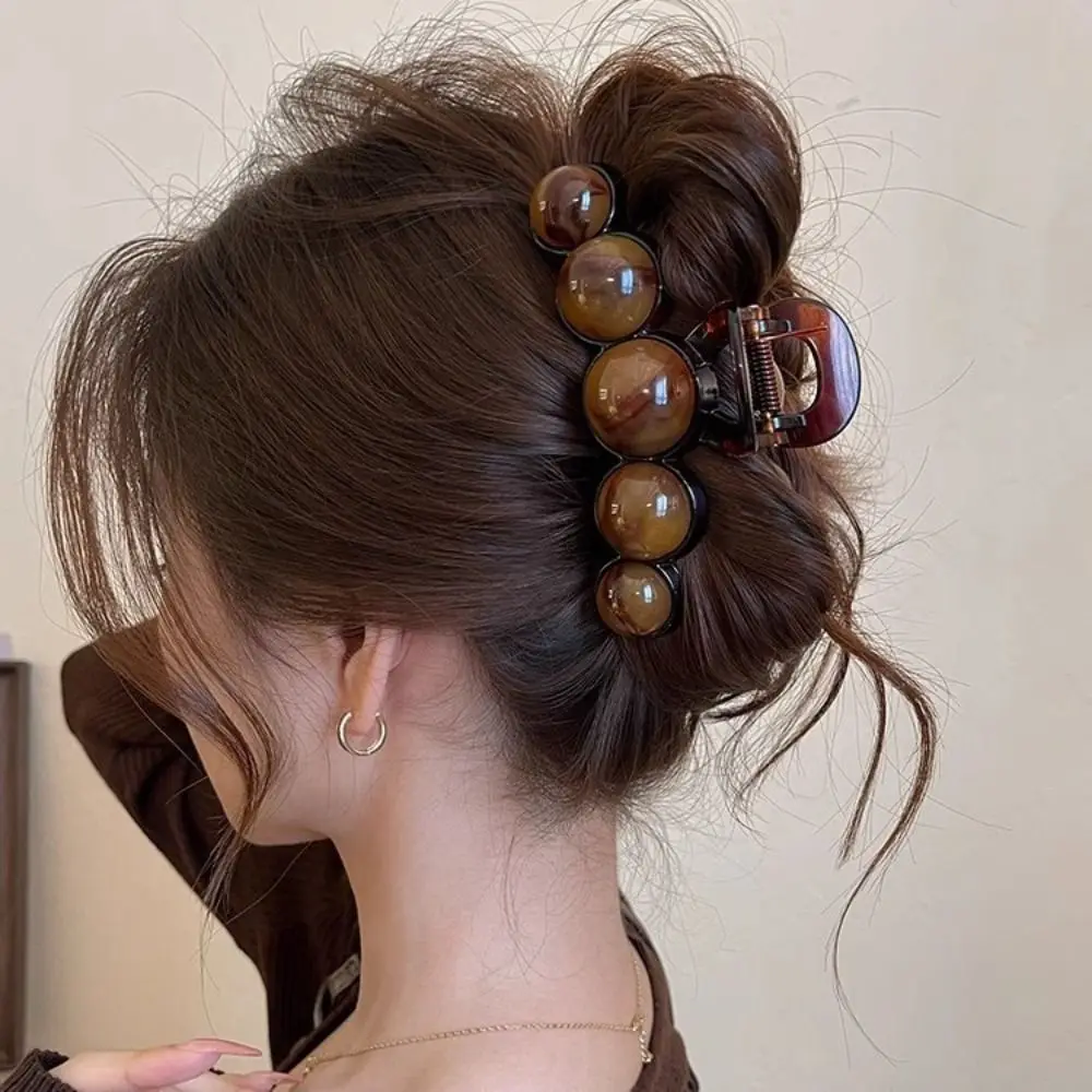 Fashion Gradient Beaded Hair Claw 11cm Geometric Plastic Hairpin Retro Hair Clip Women's Hair Accessories