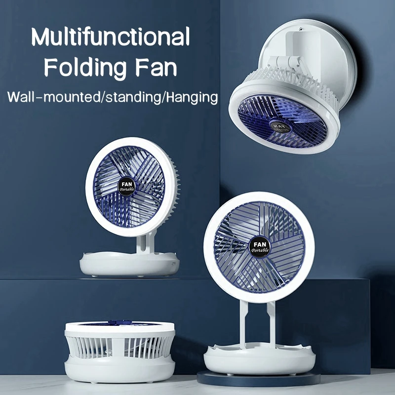 Electric Folding Fan Home Wall-mounted Air Cooler with LED Lamp Dormitory USB Charging Ceiling Fan 4 Gears Adjustable Ventilador