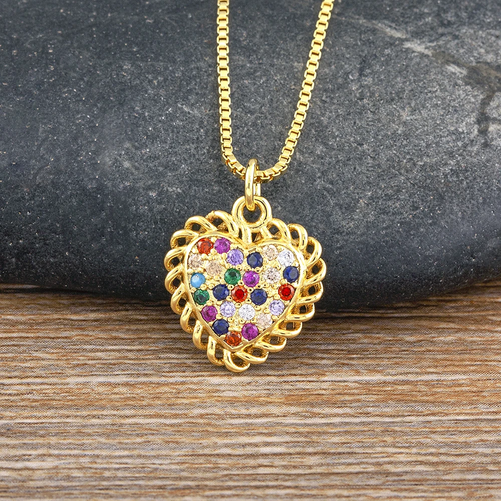 Nidin Hollow Heart Choker Pendant Colorful Zircon For Women Clavicle Colar Statement Necklace Collares Dainty Jewelry Gift