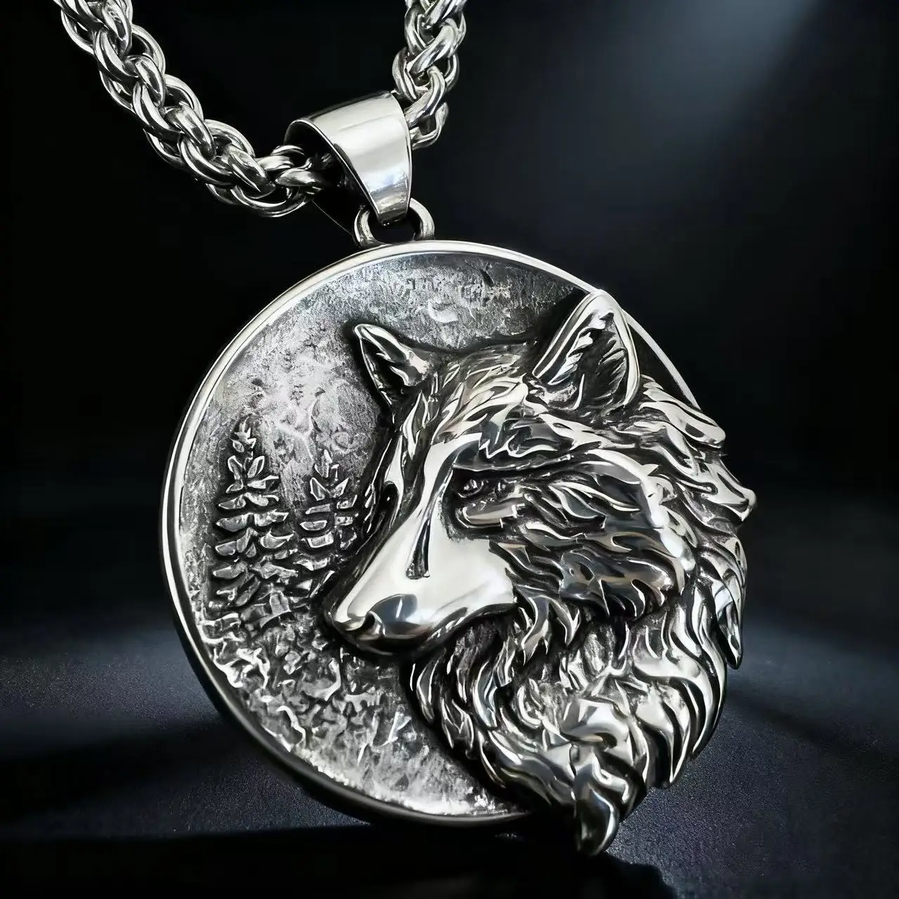 

HNSP 316L Stainless Steel Norse Mythology Fenrir Wolf Necklace Pendant For Men Gift Viking Jewelry Accessories