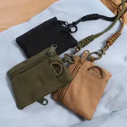 Portable Square Hanging Neck Coin Purse Nylon Oxford Cloth Mini Wallet with Lanyard Small Zipper Card Holder for Women Men