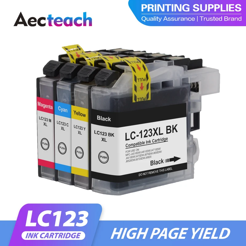 Aecteach new LC121 LC123 123BK Replace Brother Ink Cartridge LC-123 for Brother mfc J650DW J6920DW J4710DW DCP J4110DW J152W