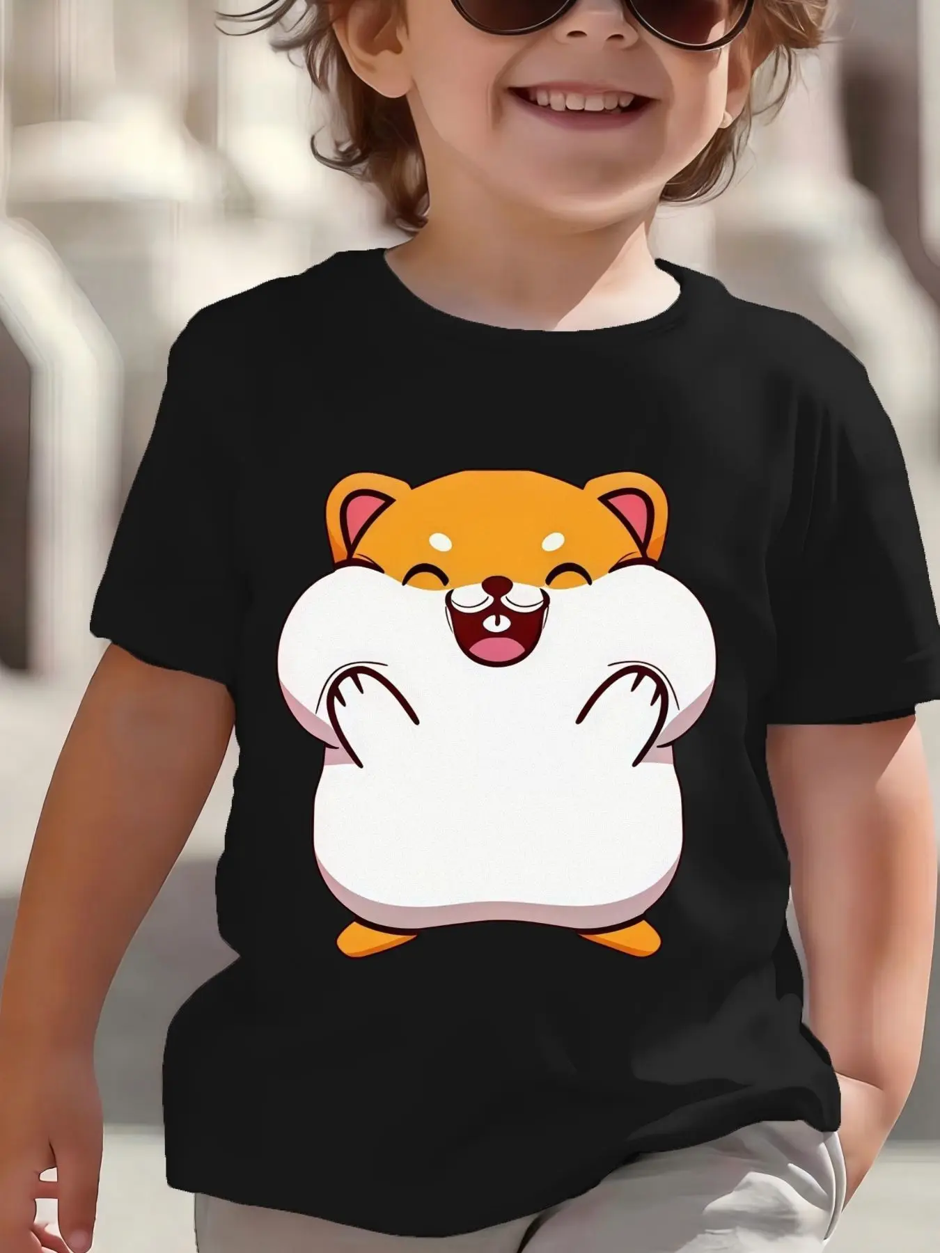 Happy Smiling Chubby Cartoon Hamster Cute Small Pet Animal Graphic Print T Shirt Family Boys Girls Kids Casual Short Sleeve Tops