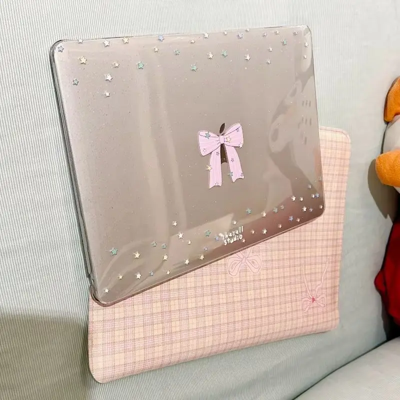 Ins Pink Bow Colorful StarShining Laptop Case For Macbook Air 13.6 M4 NEO 15 M3 Hard Cover For Mac Book Pro 13 M1 M2 14 M4 M5 16