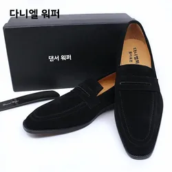 Luxury Men's Suede Leather Penny Loafers Brown Black Slip-On Casual Shoes for Office Wedding Dress Summer 2020