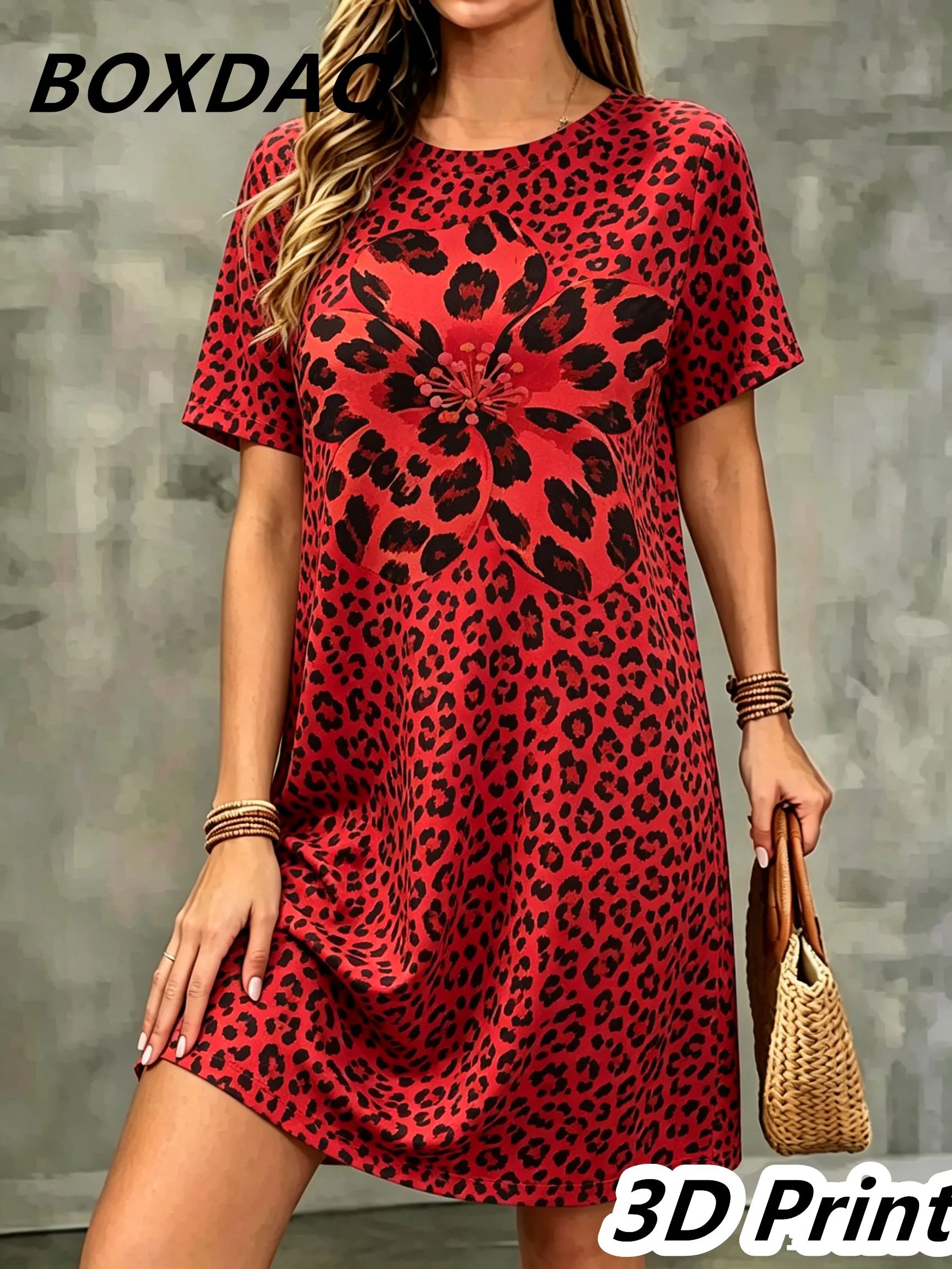 Casual 3D Bufferfly Print Round Neck Short Sleeve Women Dress Spring Summer New 2026 Fashion Loose A-Line Dresses Vestidos