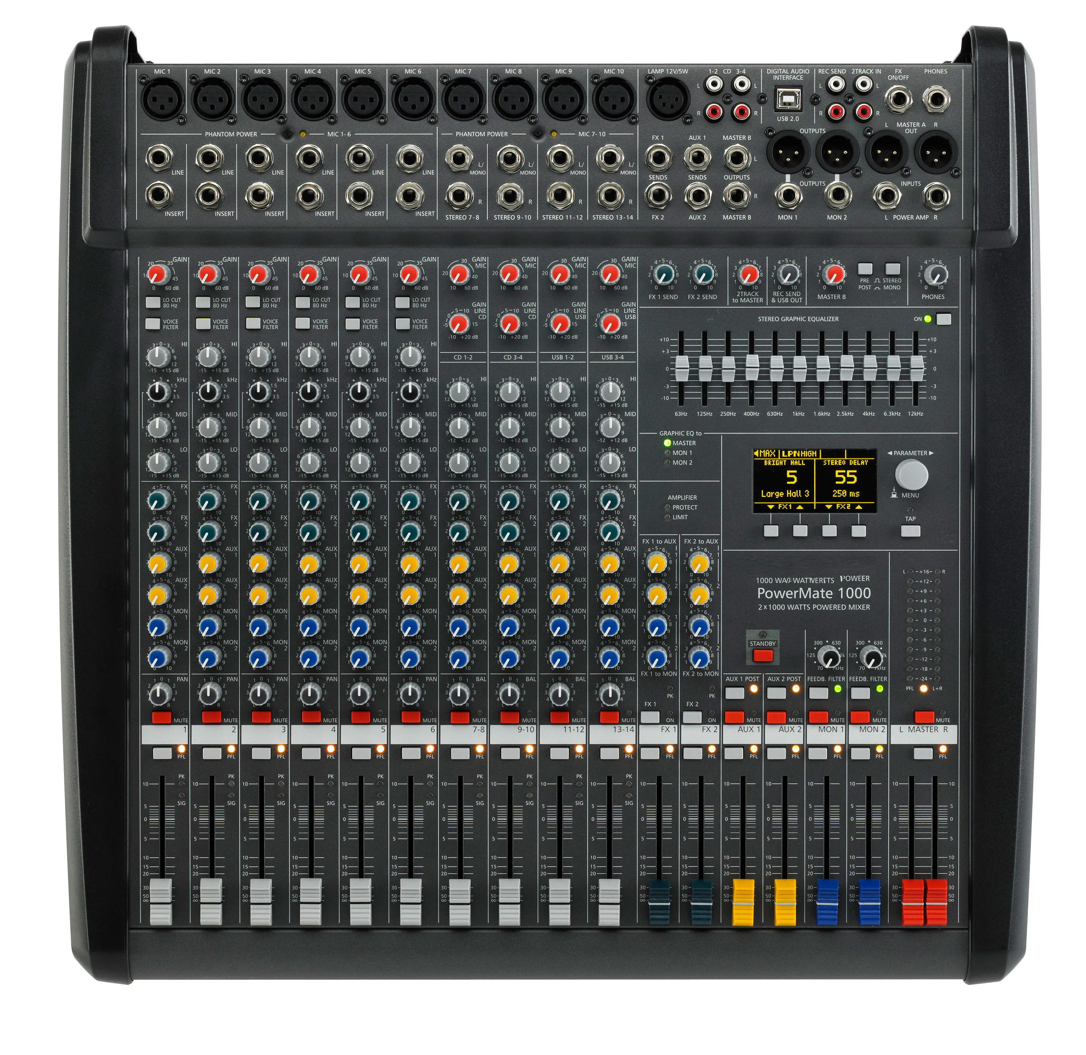 D Amplifier Dual DSP Effects for Stage Church Professional 10 Channel Powered Audio Mixer PM1000-3 with 2000W Class