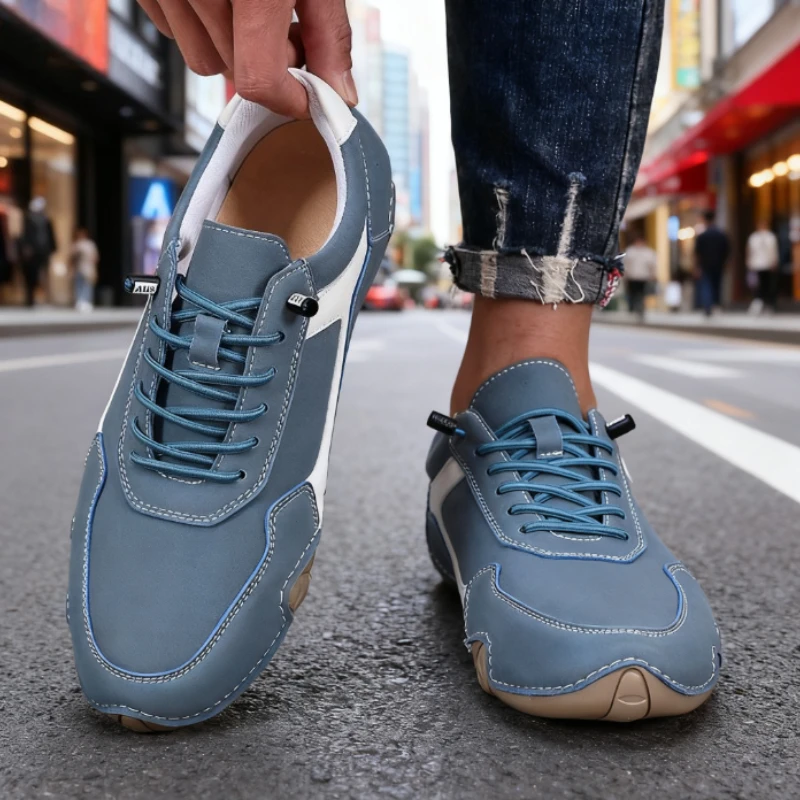 

Мужские повседневные кожаные туфли ручной работы, легкие кроссовки, удобные, с нескользящей резиновой подошвой, дышащие, для ежедневных прогулок, новинка 2026 года